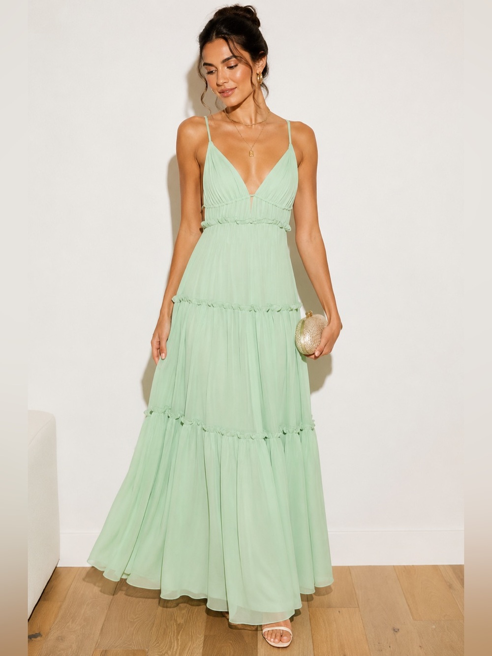 Show Your Affection Mint Green Tiered Ruffled Maxi‎ Dress S NWT